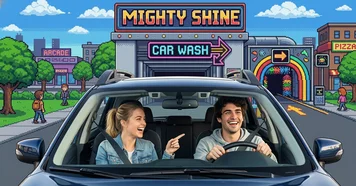 Happy customer at Mighty Shine Car Wash